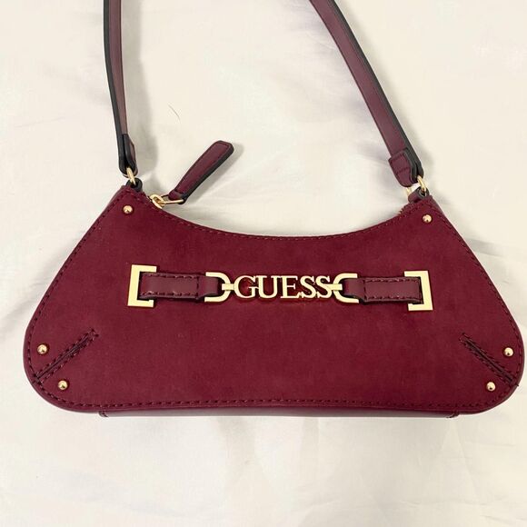 Guess Malva hobo bag Early 2000's Style Mini Shoulder Bag Burgundy Red Gold - Picture 2 of 6